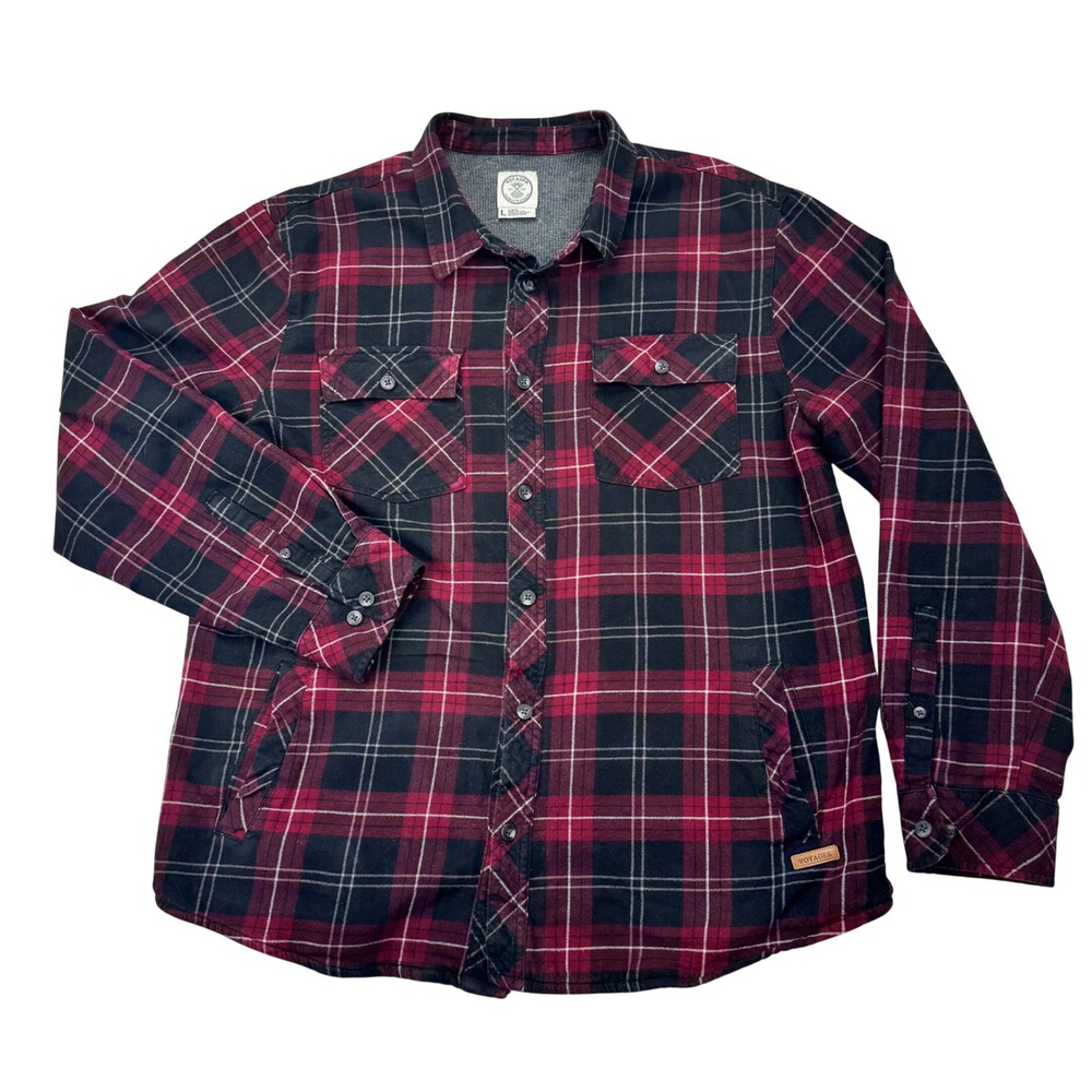 Voyager Mens Red Black Plaid Thermal Lined Flannel Shirt Jacket L Fits Medium